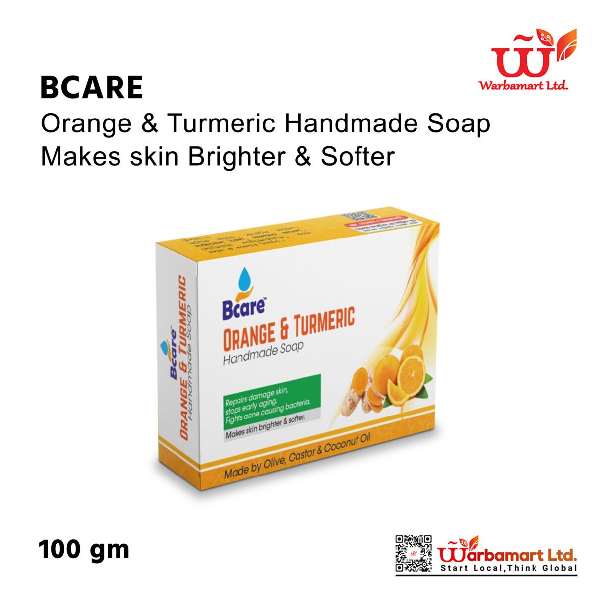 Bcare Orange & Turmeric Handmade Soap  Makes skin Brighter & Softer - Image 1